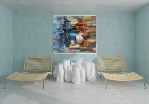 Original Oil Painting Abstract Figurative Expressionism New Day – schilderijen tekeningen, Canvas (photo 2 of 11)