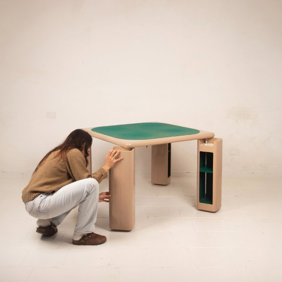 Pierluigi Molinari Lacquered Wood and Green Felt Game Table for Pozzi 1970, Dining tables, Beige (photo 17 of 21)