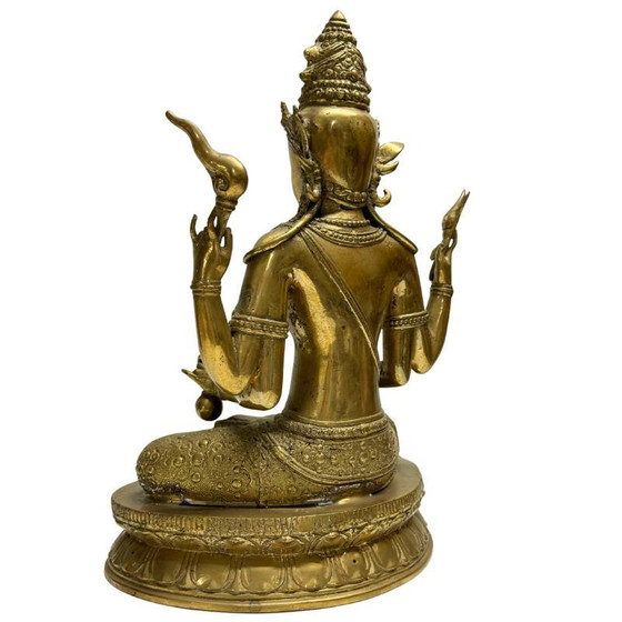 Avalokiteshvara – Bodhisattva Vajrayana de cuatro brazos en bronce dorado al fuego (Nepal, Newar) – lote 444 (photo 6 of 12)