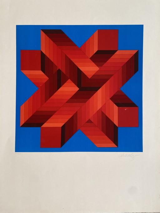 Lithografie van Vasarely, gesigneerd en genummerd.