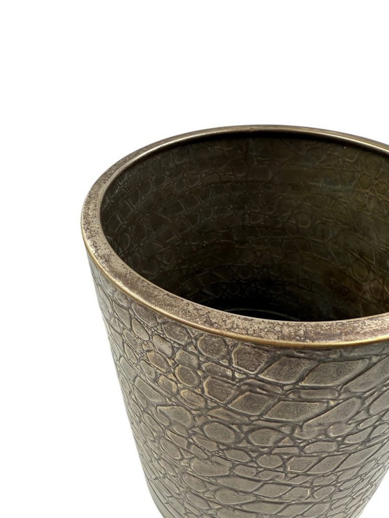 Image 1 of Paraplurek van messing met krokodillenleerpatroon in Hollywood Regency-stijl, Italië 1970