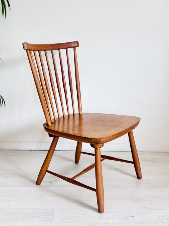Image 1 of Vintage Minimalist Spindle Bench + Chairs 1950s/60s