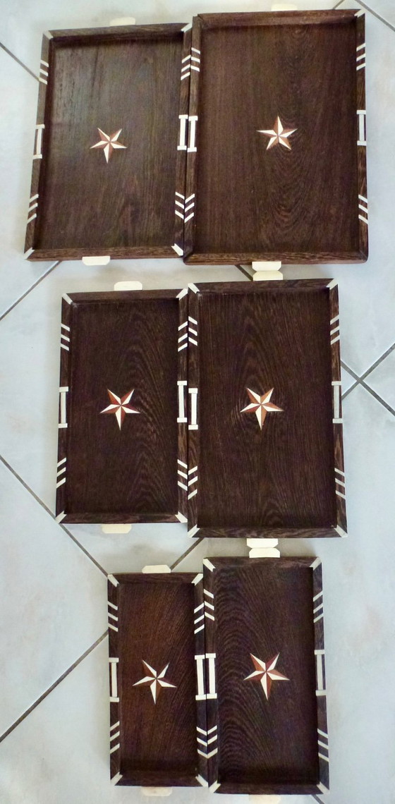 Image 1 of 6 bandejas Art Decó de palisandro con incrustaciones de hueso - Angloindio.