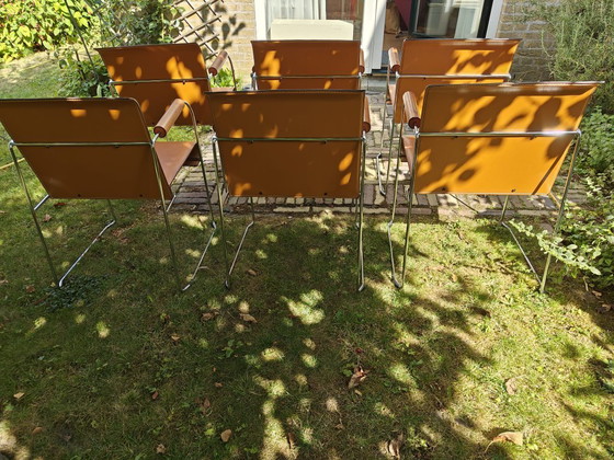 Image 1 of Set di 6 sedie di design originali Arrben Italia - Pelle e cromo