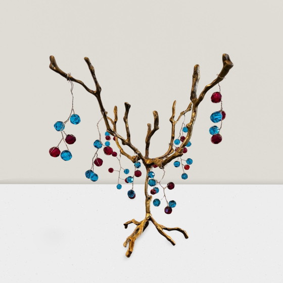 Image 1 of Scultura di albero in ottone fatta a mano – Design ornato a 5 gambe | Decorazione egiziana vintage – 32 cm