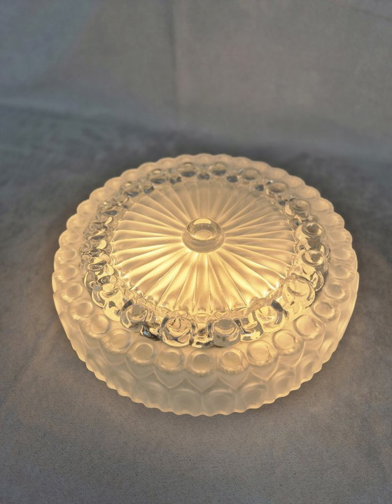Image 1 of Vintage Pressed Glass Flush Mount Ceiling Light, Mid-Century Style, 2x E27, 29.5 cm