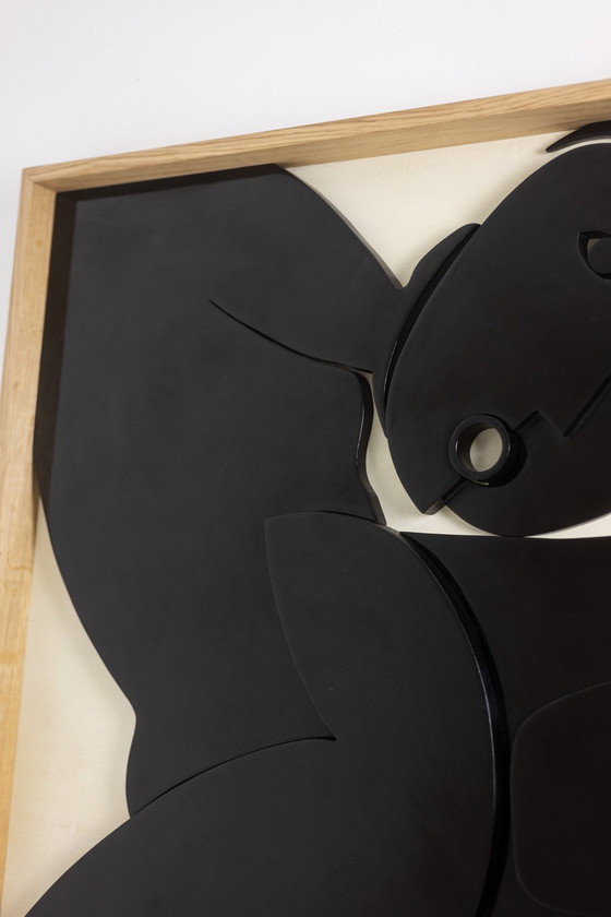 Image 1 of Large Bas-Relief Panel "Oh! Sortez du Cadre". Contemporary.