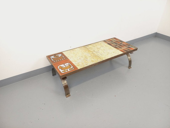 Image 1 of Vintage coffee table by Jean Gregorieff for Roche Bobois in ceramic and steel from the 60s and 70s