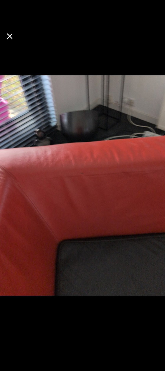 Image 1 of Montèl design fauteuil – rood leer met donkerbruin