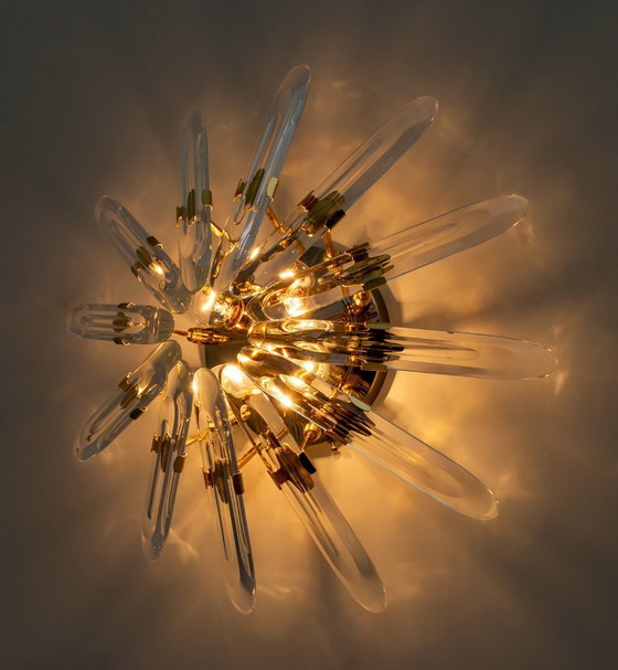 Image 1 of Stilkronen Mid-Century Modern Italian Crystal and Brass Wall Lamp, 1975