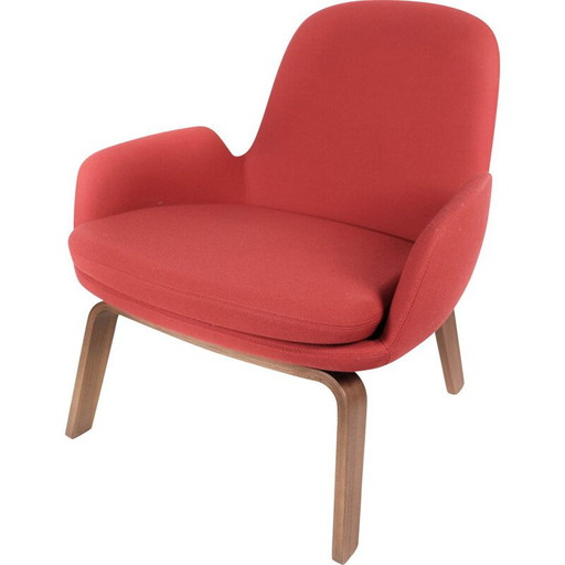 Vintage armchair with legs of walnut and upholstered with red fabric for Normann Copenhagen