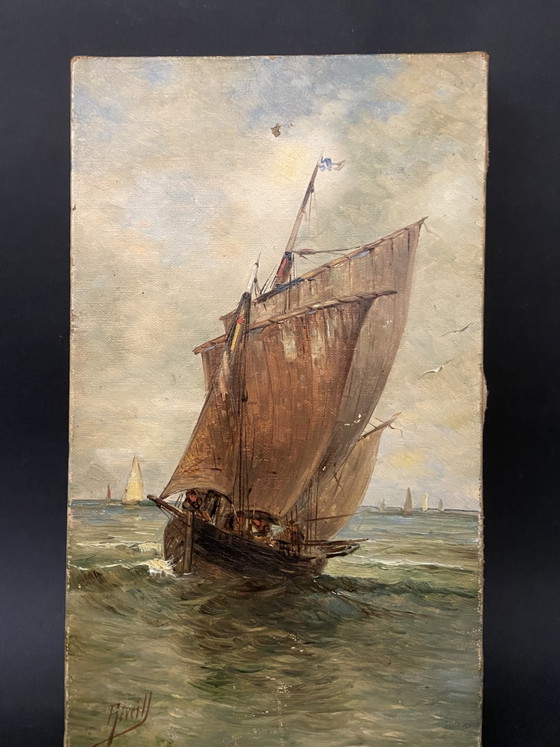 Antiek Frans olieverfschilderij met zeegezicht van Aiveill, begin 20e eeuw. – Schilderijen & Tekeningen (photo 2 of 8)