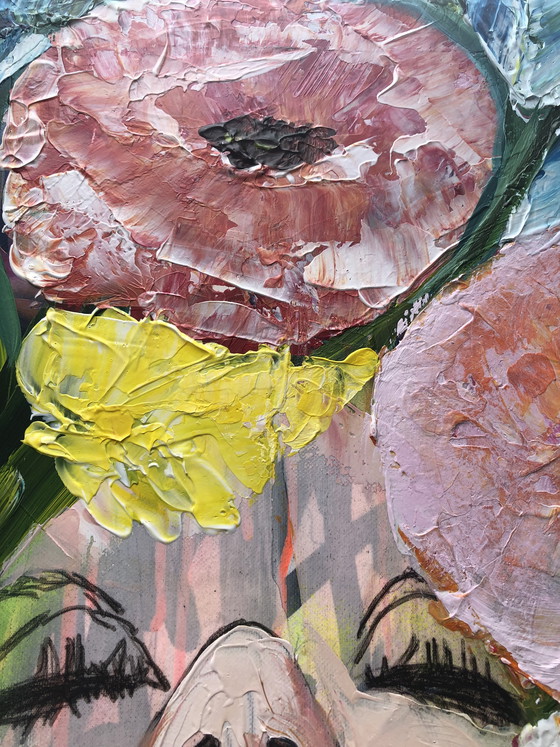 Image 1 of Lilian Frohn - abstract vrouwenportret met bloemen 