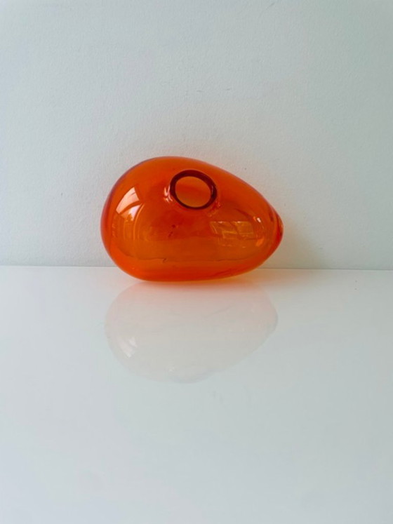 Image 1 of Mouth-blown orange glass vase, organic shape