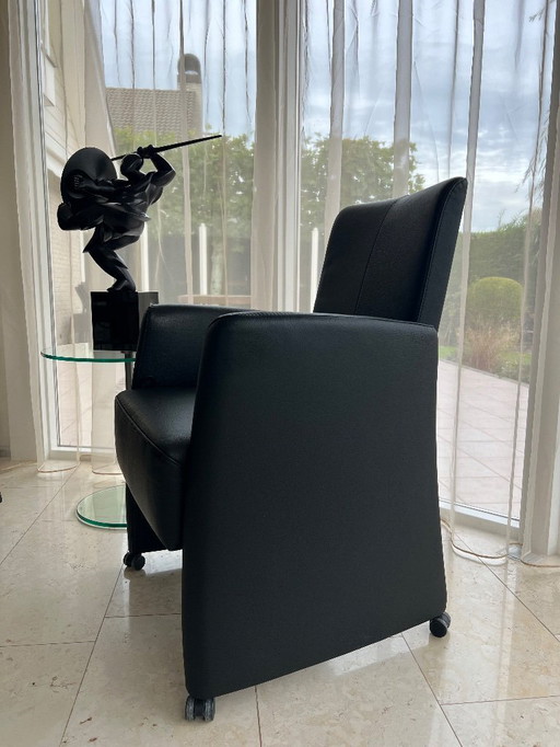 8 chaises de salle à manger Framati Luxury en cuir noir, neuves.