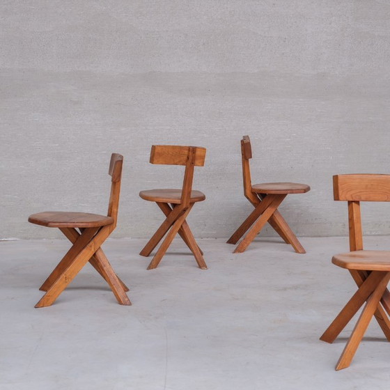 Image 1 of Pierre Chapo Französischer Mid-Century Ulm S34 Stuhl (4 verfügbar)