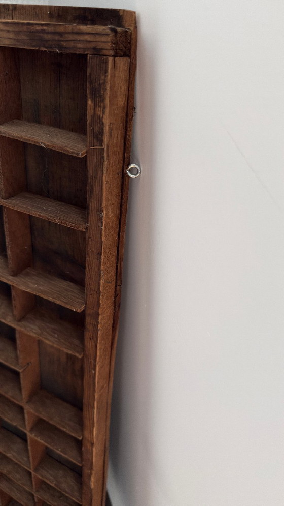 Oude houten letterbak / zetbak / schuif – drukkerij – vintage brocante – Wanddecoratie, Metal, Wood (photo 4 of 5)