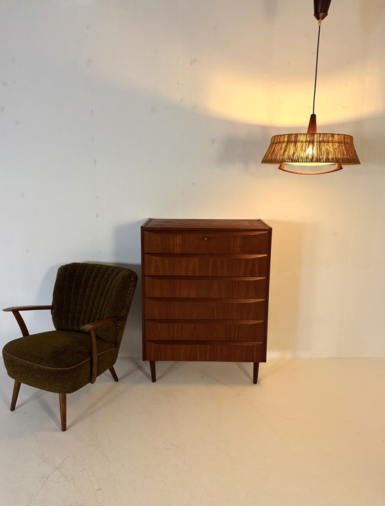 Image 1 of Lampada a sospensione vintage in teak e sisal, Temde Leuchten '60