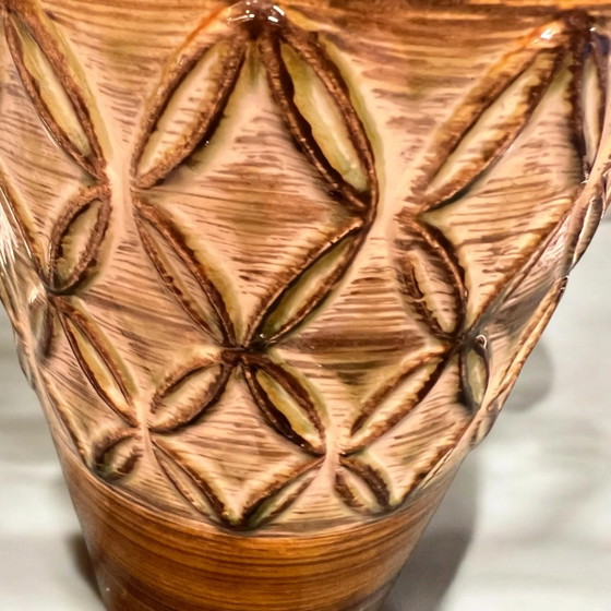 Scheurich Vase, Made in Germany, 1970er Jahre, Braun mit Grün, Braun, Weiß Rautenmuster, Neuwertiger Zustand (photo 3 of 5)