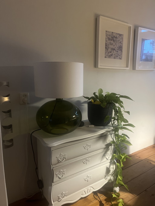 IKEA table lamp green glass white shade