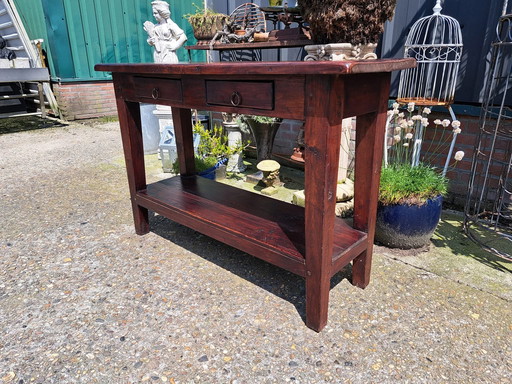 Dark teak side table, wall table, console dim. 120x40cm and 74cm high
