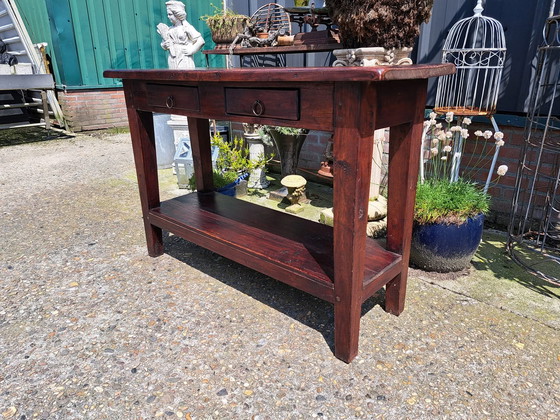 Image 1 of Dark teak side table, wall table, console dim. 120x40cm and 74cm high
