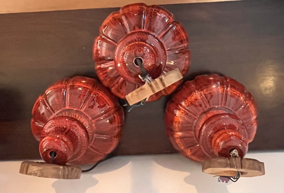 Image 1 of 3 lámparas colgantes de cerámica roja, cerámica de Alemania Occidental, años 60/70