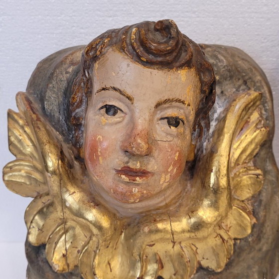Image 1 of Paire de chérubins en haut-relief, bois polychrome, XVIIIe siècle - Espagne