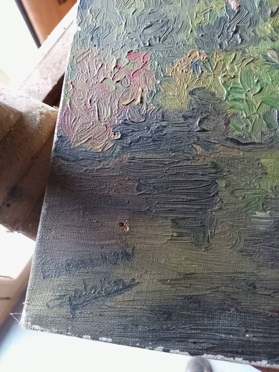 Image 1 of Antico olio su tela Chateau d'Espalion, firmato