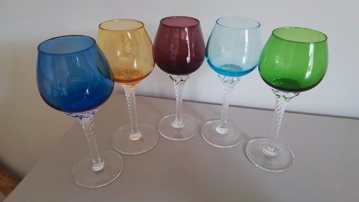 Ensemble de 5 verres à liqueur de Murano soufflés à la main
