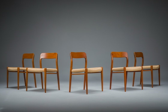 Image 1 of Dänische Teak Mod. 77 Esszimmerstühle mit Papierkordel von Niels O. Møller für J.L. Møllers, 1959, 5 Exemplare