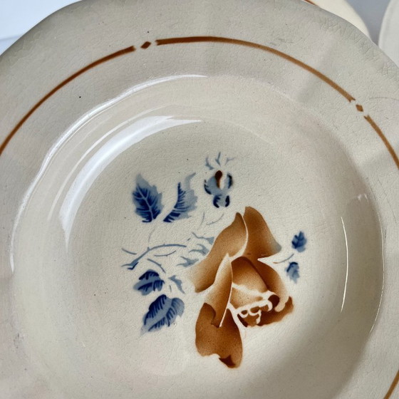 Set van 6 Sarreguemines soepborden met bloemmotief, eerste helft van de 20e eeuw. – Servies, Ceramic, Vintage (photo 9 of 14)