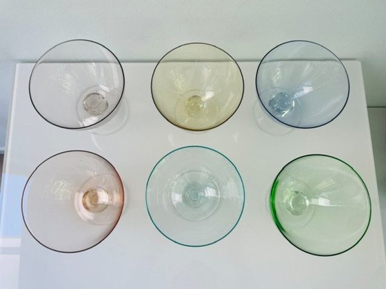 Image 1 of Set van 6 vintage coupeglazen in multicolor mondgeblazen glas