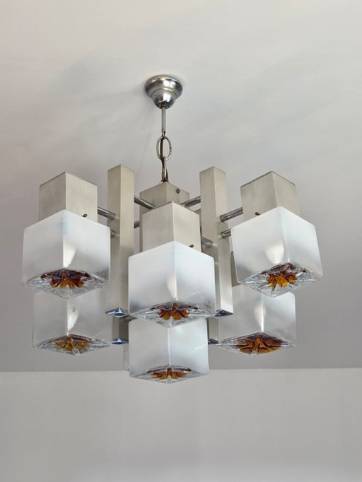 lustre,lampe vintage à 9 feux Scoliari pour Mazzega années 60-70