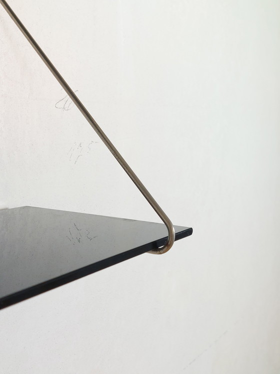 Image 1 of Vintage Mid Century Glass Shelf Wall Shelf Loop Shelf 1970s