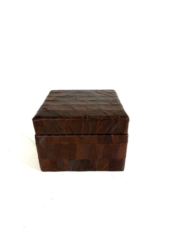 Vintage chocoladebruine leren patchwork poef ‘70 – Hockers en poefs, Leer (photo 8 of 9)