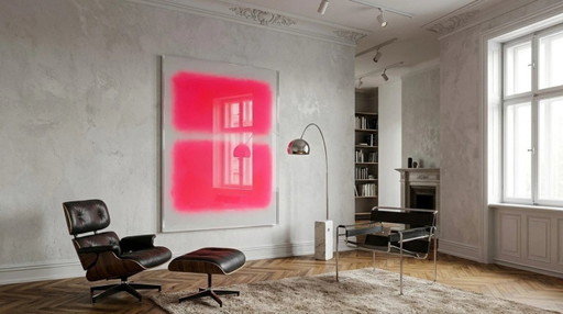 Abstracte Kleurveld Schilderkunst in Grijs Roze & Rood – Neon| Fluorescerende Kunst | XXL 0,8 cm Gegoten Acrylglas tot 120 × 160