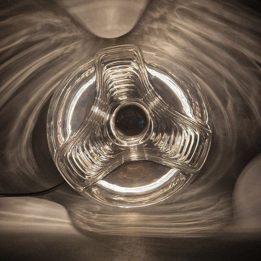 Vintage Space Age Ceiling Lamp - Peill & Putzler "Wave" / "Futura" - 1970s Germany - Glass & Metal - Ø 32 cm. Round ceiling lamp