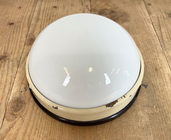Image 1 of Industrial Bakelite Wall or Ceiling Light with Milk Glass, 1950s