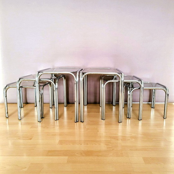 Tavolini a Incasso Italiani in Cromo "In PERFETTE condizioni" – Design Italie, Vetro (photo 4 of 8)