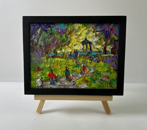 Original Oil Painting Colorful Trees Landscape City Summer Park – schilderijen tekeningen, Canvas