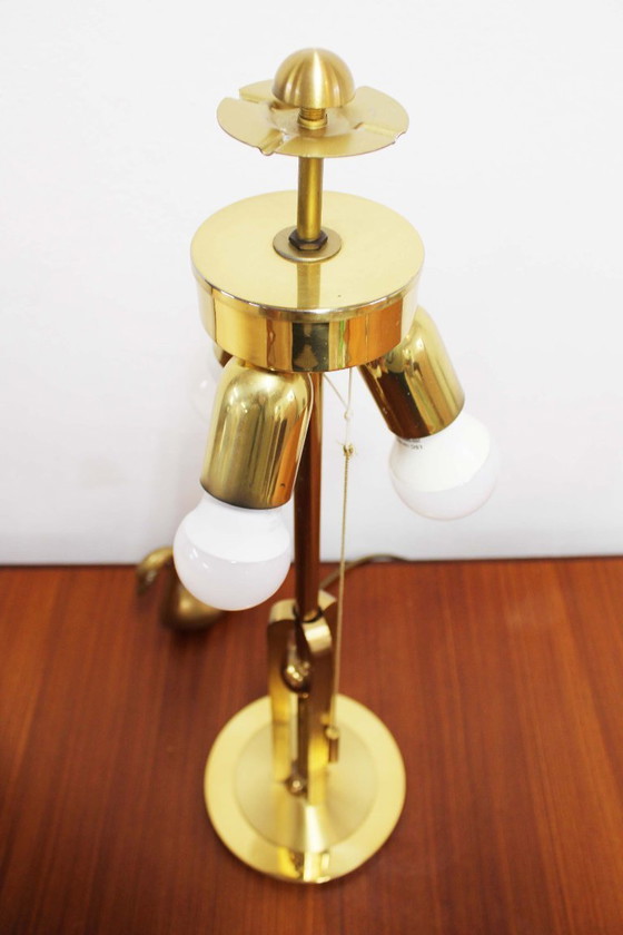 Image 1 of Lampe de table en laiton de style Hollywood Regency. Lampe vintage avec abat-jour.