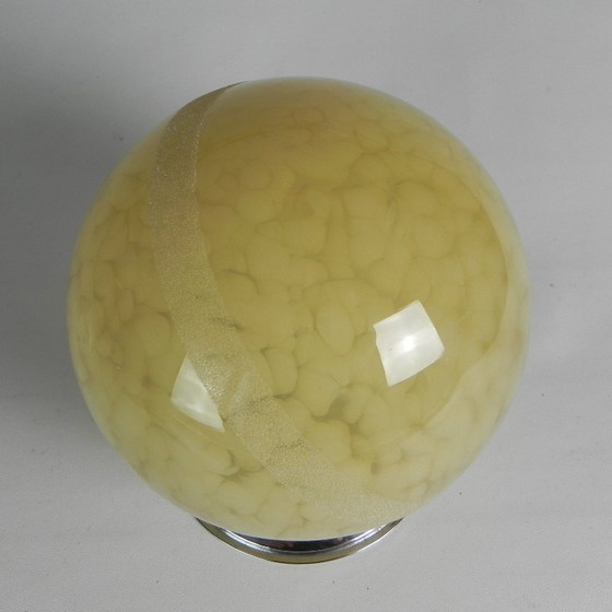 Image 1 of Art Deco plafondlamp, plafonnière met beige gewolkte glazen bol, jaren 30
