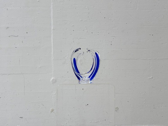 Image 1 of Vase en cristal de Murano à décor bleu, Italie, années 1970