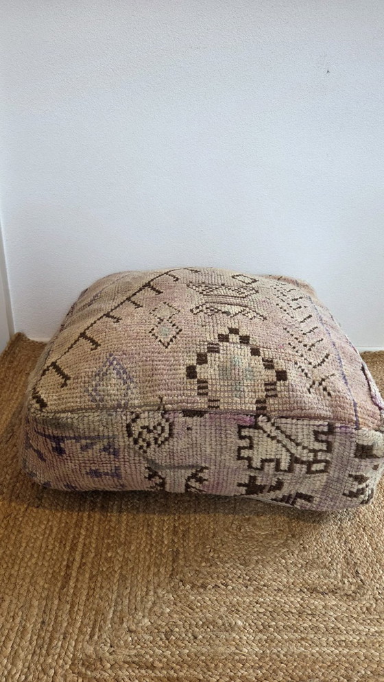 Image 1 of Moroccan pouf, vintage purple seat cushion