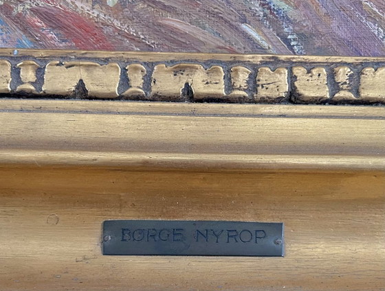 Image 1 of Large signed Danish landscape ca. 1910 – Børge Nyrop – oil on canvas – original gilded frame