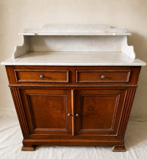 Antike Holzmöbel mit weißer Marmorplatte – Schminktisch, Konsolentisch, Waschtisch – ladekasten, Wood, Marble