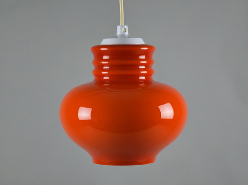 1970s Vintage Swedish Orange Cased Glass Pendant Lamp – Space Age Hanging Light.