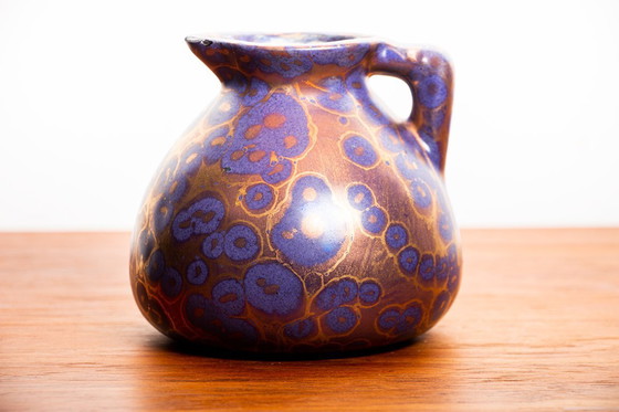 Image 1 of Vaso e versatore in stile Art-Nouveau in ceramica smaltata viola iridescente di Léon Pointu, Grès de Puisaye, 1910.
