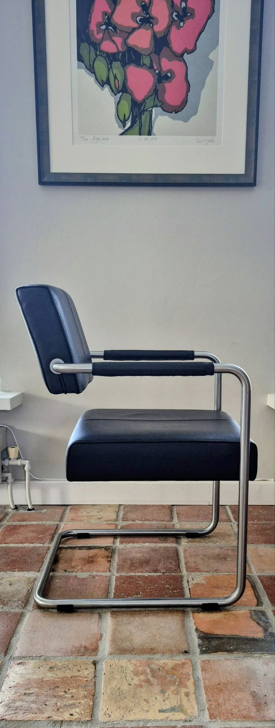 4 Sedie da pranzo in pelle di design senza tempo come nuove, Metallo, Nero (foto 3 di 8)